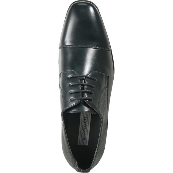 Men's Black King Classic Lace-up Oxford Plain or Cap Toe Leather Dress Shoes - Picture 3 of 8